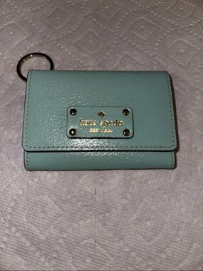 kate spade Mint Green Pebbled Leather Key Wallet with Gold Hardware